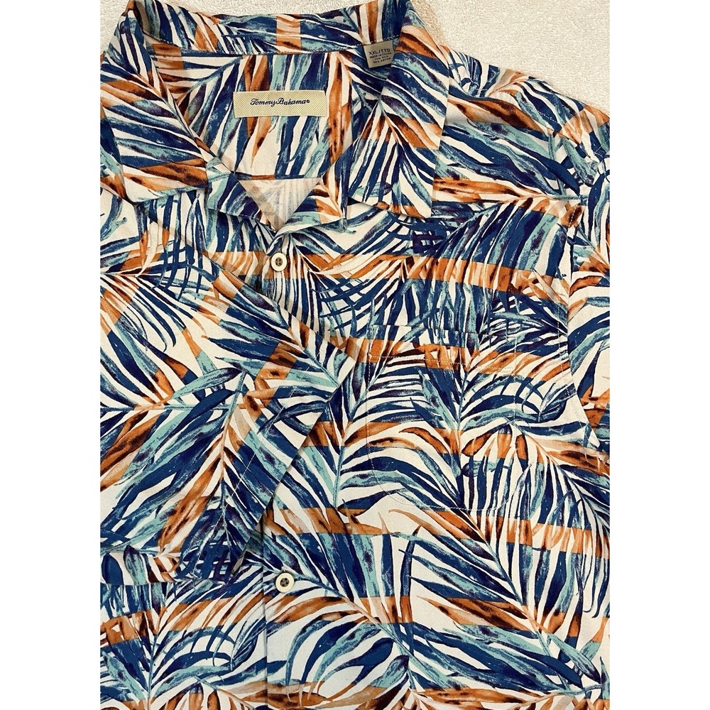 TOMMY BAHAMA Floral Silk Rayon Blend  Hawaiian Shirt Men's 2XL Loop Collar‎